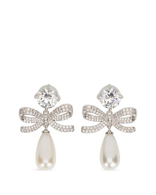 Self-Portrait White Bow Embellished Drop Earrings