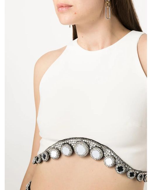 David Koma White Crystal Tentacle Cropped Top