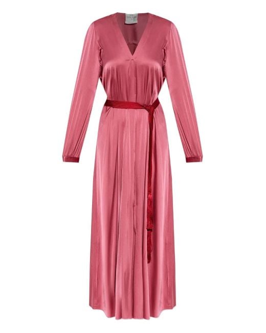 Forte Forte Maxi-Jurk Van Zijdeblend Met V-Hals in het Pink
