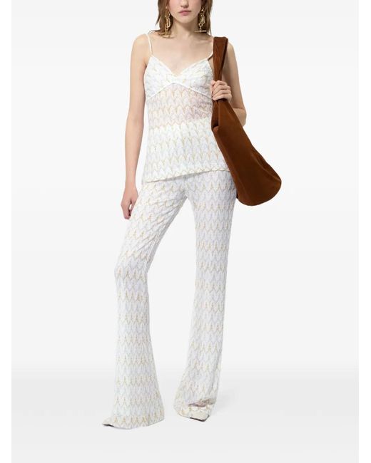 Missoni White Lamé Viscose Blend Lace Top With Zigzag Pattern