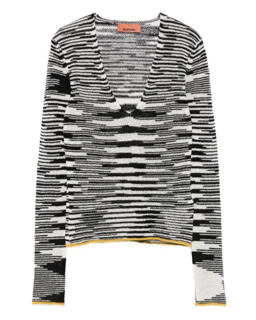 Missoni Black Striped-Pattern V-Neck Sweater