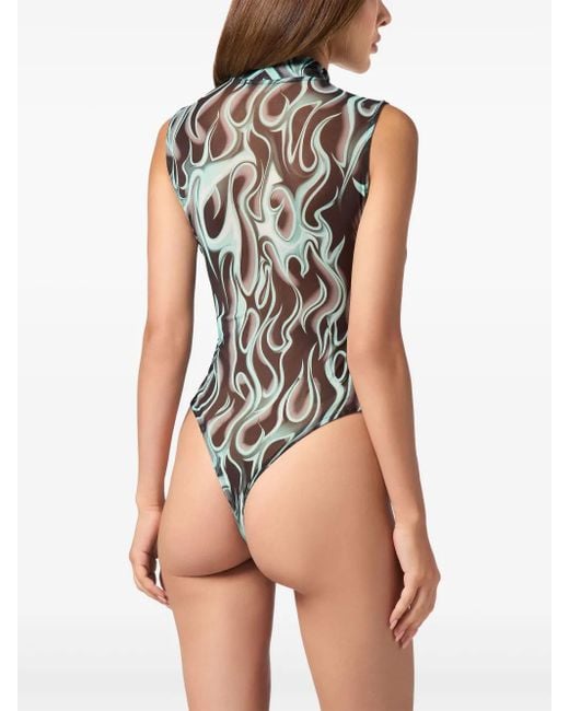 Philipp Plein Green Flame Bodysuit