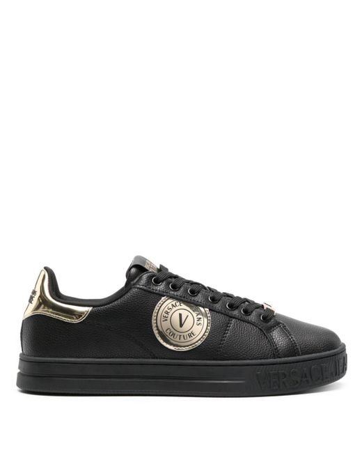 Versace Black Logo-patch Leather Sneakers for men