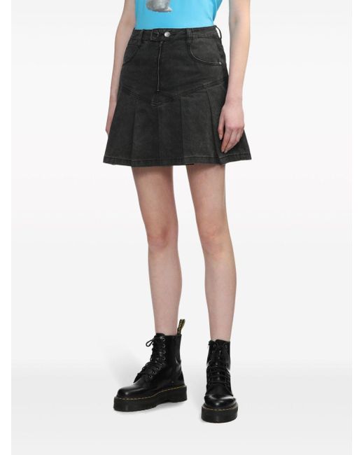 Izzue Black Pleated Denim Miniskirt