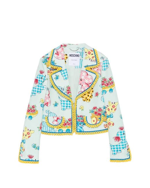 Moschino White Graphic-Print Pom-Pom Jacket