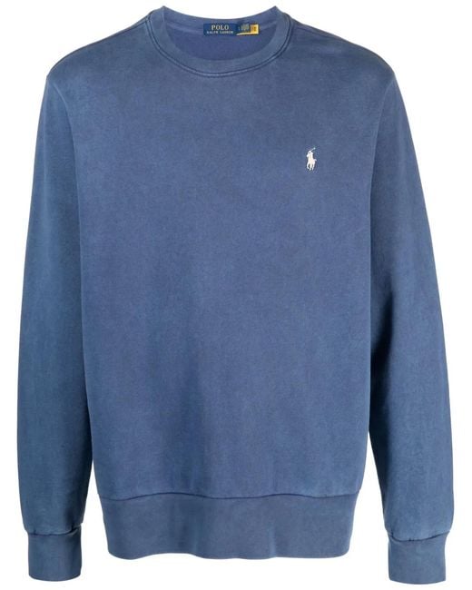 Polo Ralph Lauren Blue Logo-Embroidered Cotton Sweatshirt for men