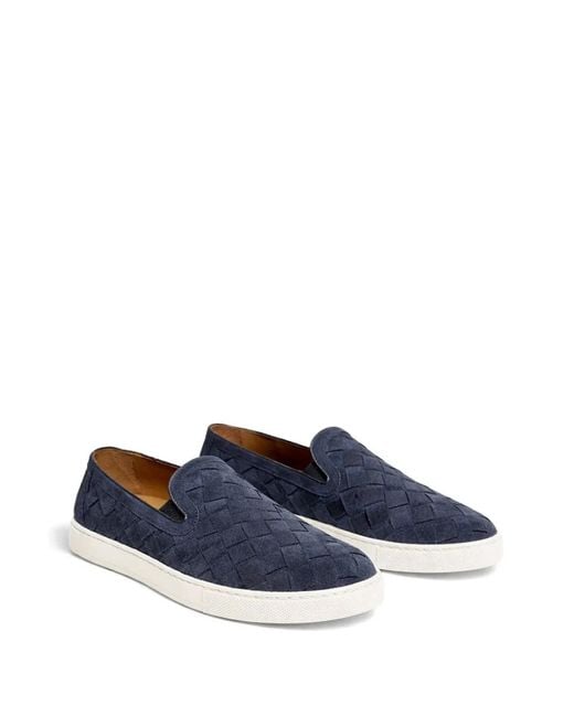 Poche Paris Blue Woven-Suede Loafers for men