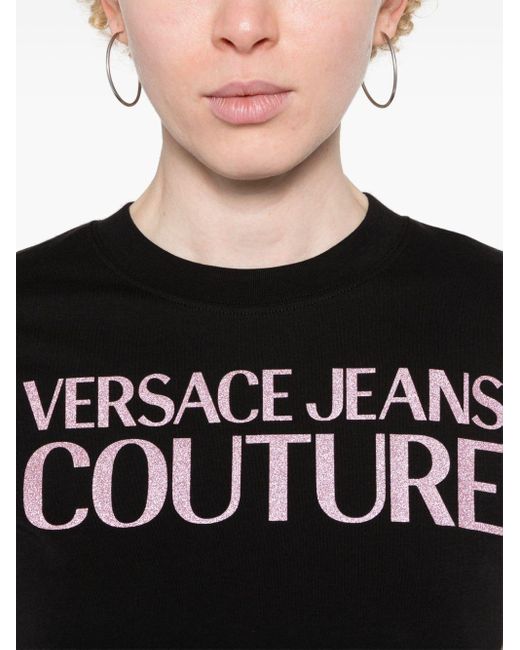 Versace Black T-Shirt mit Logo in Glitter-Optik