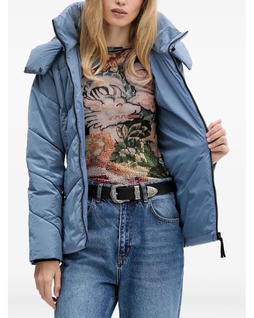 Desigual Blue Logo-Patch Padded Jacket