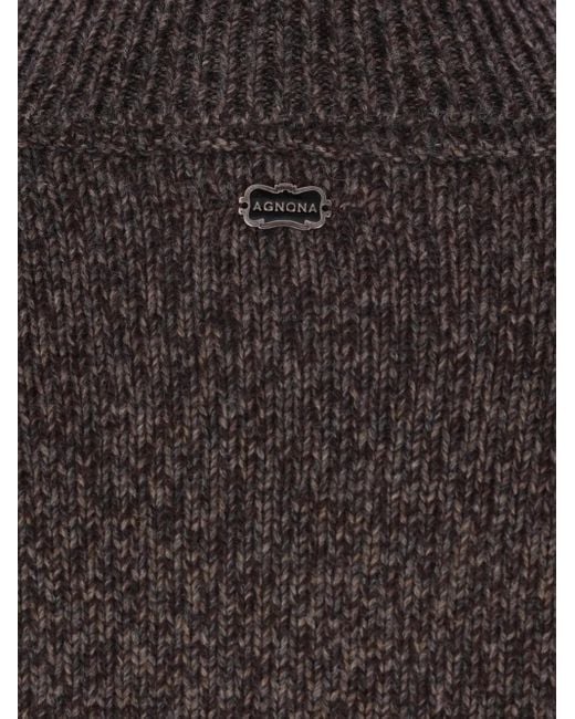Agnona Gray Ribbed High-Neck Cashmere Sweater for men