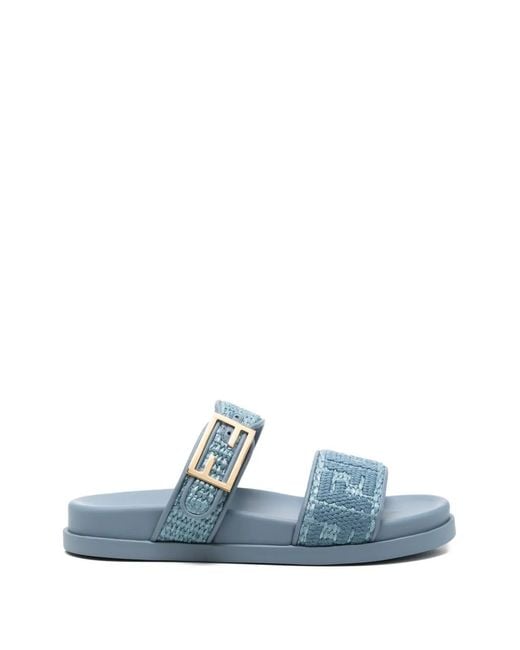 Fendi Blue Feel Slide Buckled Flat Sandals