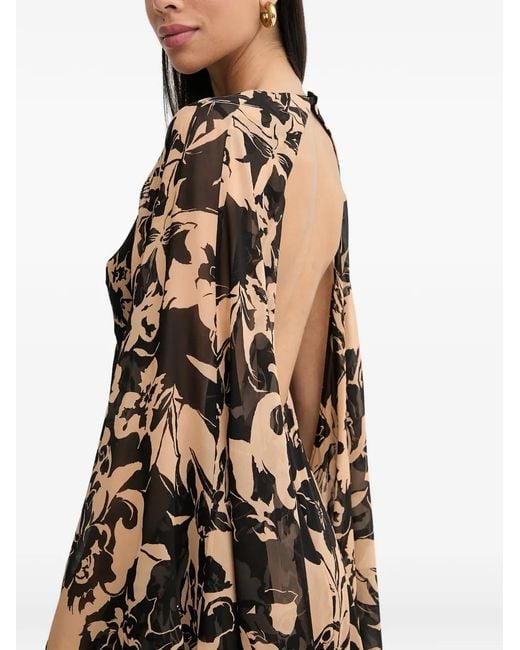 SIMONA CORSELLINI Natural Floral-Print Open-Back Dress