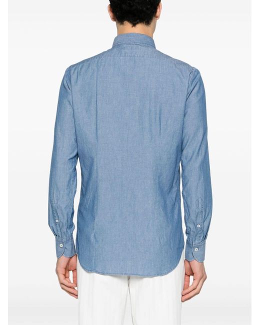Dell'Oglio Blue Spread-collar Cotton Shirt for men