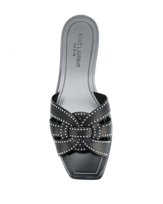 Saint Laurent Tribute Studded Flat Sandals in Black Lyst