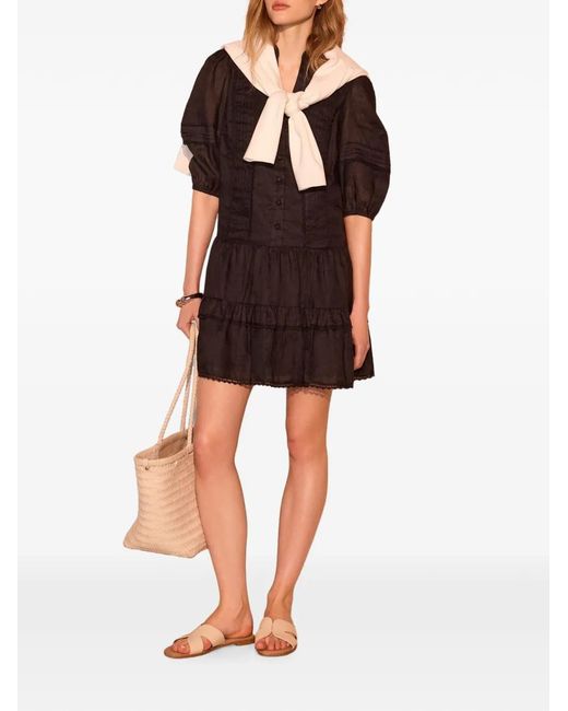 Mint Velvet Black Pintuck-Detail Tiered Mini Dress