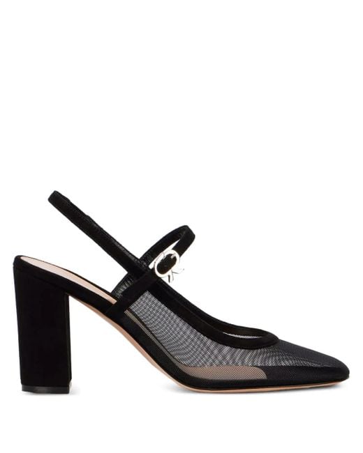 Gianvito Rossi Black Block-Heel Stap-Detail Pumps