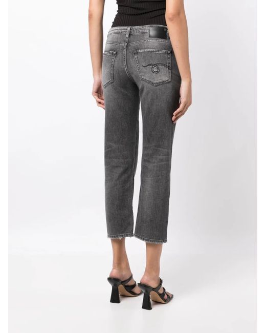 R13 Gray Distressed-Effect Cropped Jeans