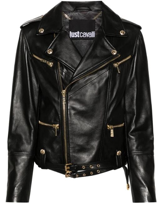 Just Cavalli Black Zip-Up Leather Jacket