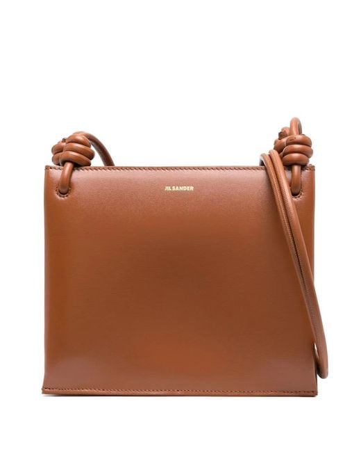 Jil Sander Brown Giro Logo-Embossed Shoulder Bag