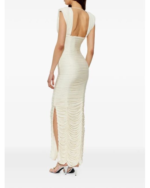 Versace White Ruched V-Neck Maxi Dress
