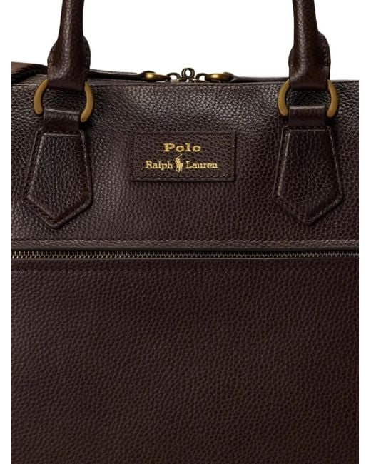 Polo Ralph Lauren Black Pebble-Leather Detachable-Strap Briefcase for men