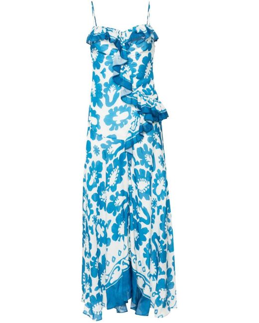 Sandro Blue Floral Ruffled Maxi Dress