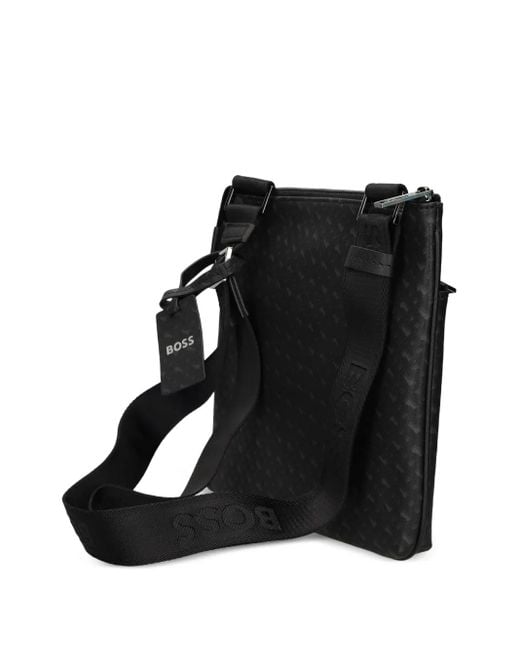 Borsa Messenger Con Monogramma di Boss in Black da Uomo