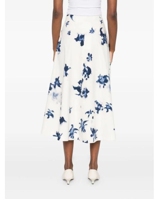 Altuzarra White Floral-Print Midi Skirt