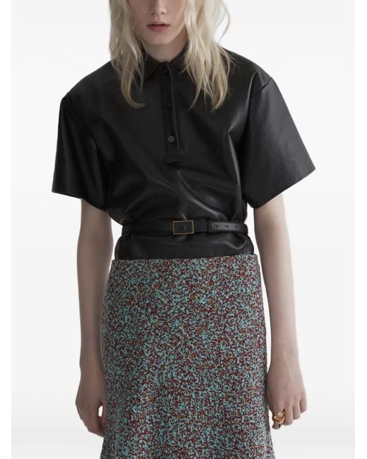 Mugler Black Leather Polo Shirt