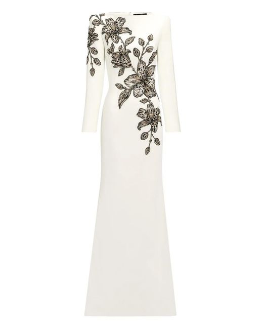 Jenny Packham White Floral-Embellished Maxi Dress
