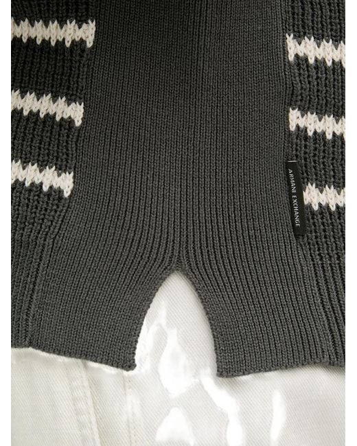 ARMANI EXCHANGE Gray Horizontal-Stripe Crew-Neck Sweater for men