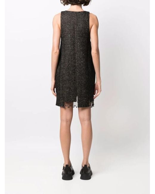 Ganni Black Beaded Step-Hem Shift Dress