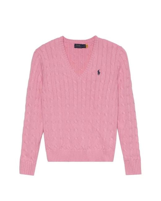 Polo Ralph Lauren Pink Cable-Knit V-Neck Sweater