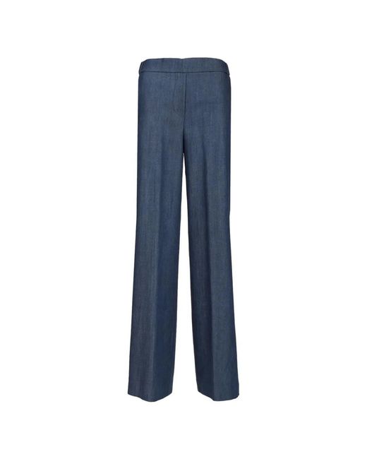 Al Duca D'aosta Blue Chambray Wide-Leg Trousers