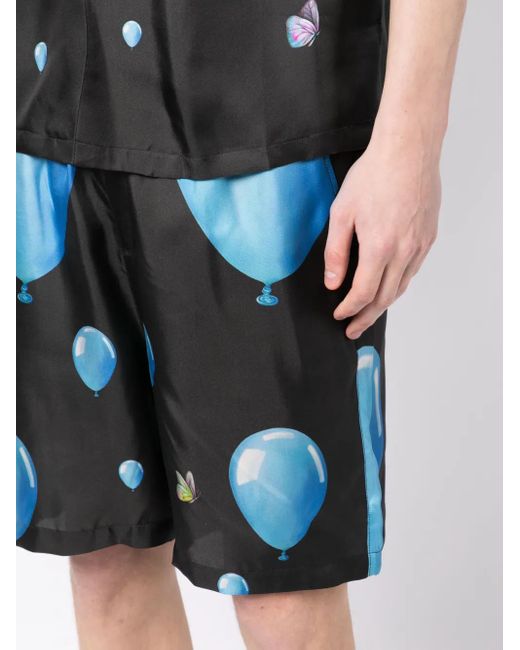 3.PARADIS Blue Balloon-Print Silk Bermuda Shorts for men