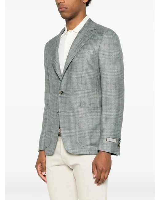 Canali Blue Blazer À Carreaux for men