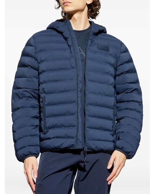 EA7 Blue Hooded Quilted Jacket for men