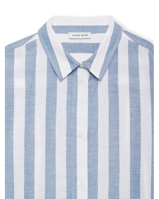 Anine Bing Blue Plaza Striped Cotton Shirt
