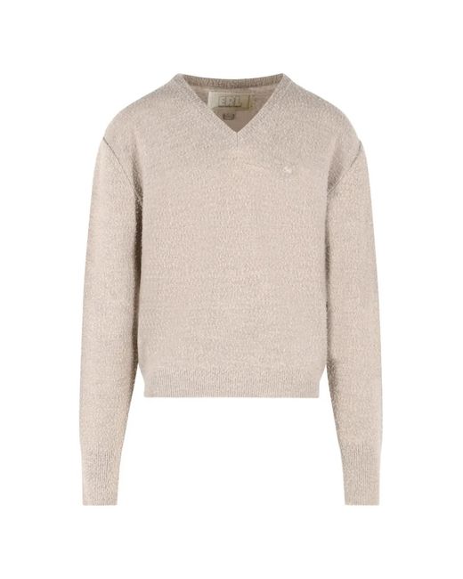 ERL Natural V-Neck Logo-Embroidered Sweater for men