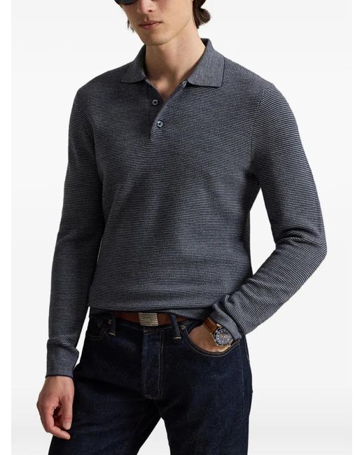 Ralph Lauren Blue Striped Piqué-Knit Polo Shirt for men