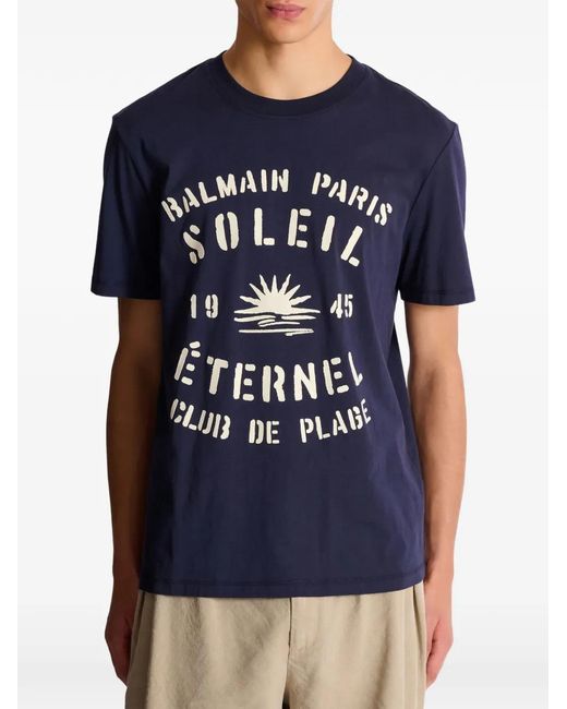 Balmain Blue Short-Sleeve Crew-Neck T-Shirt for men