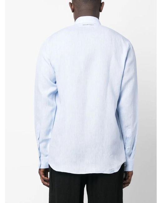 Philipp Plein Blue Long-Sleeve Linen Shirt for men