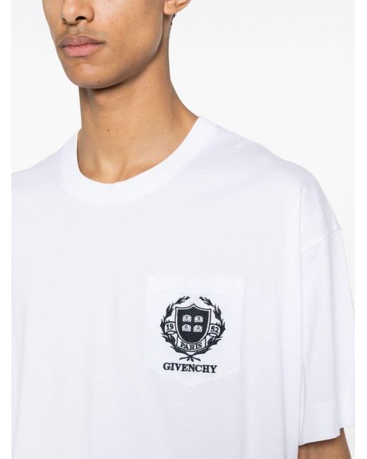 T-shirt en coton à logo brodé Givenchy pour homme en coloris White