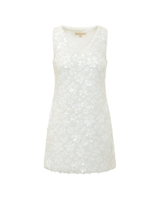 MICHAEL Michael Kors White Embellished Floral-Detail Mini Dress
