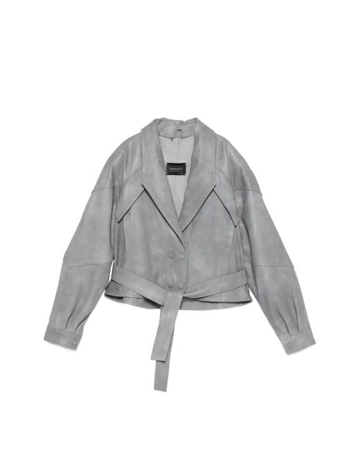 Manokhi Gray Karo Belted Double-Breasted Jacket