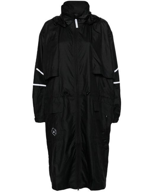 Adidas By Stella McCartney Black Logo-print Hooded Parka Coat