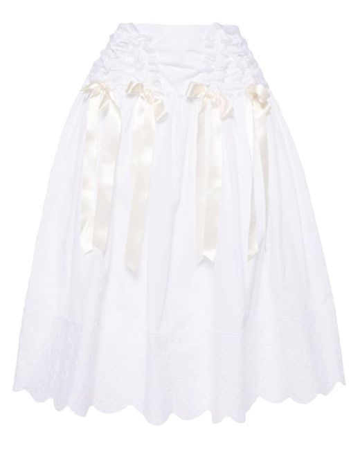 Simone Rocha White Bow-embellished Gathered Cotton Skirt