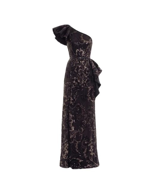 Saiid Kobeisy Black Ruffled Sequin-Embroidered Maxi Dress