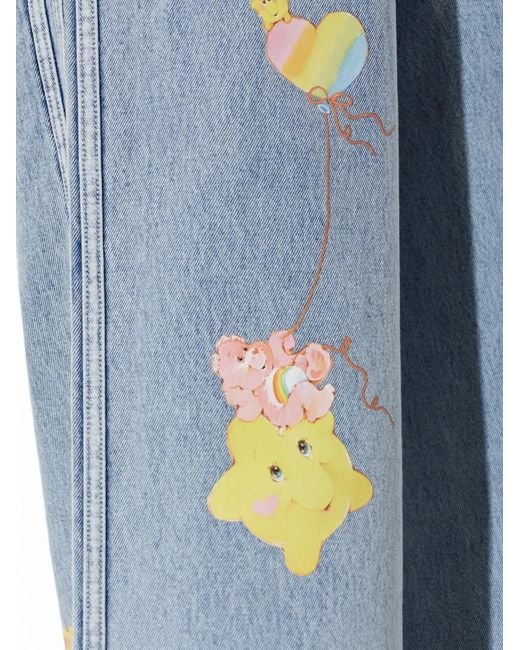 Adidas Blue Care Bears High Rise Wide Leg Denim Pants