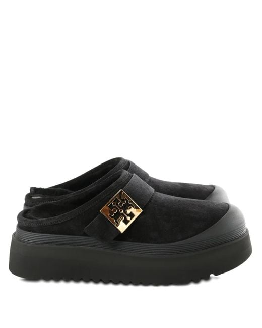 Tory Burch Black Mellow Buckle Platform Mules